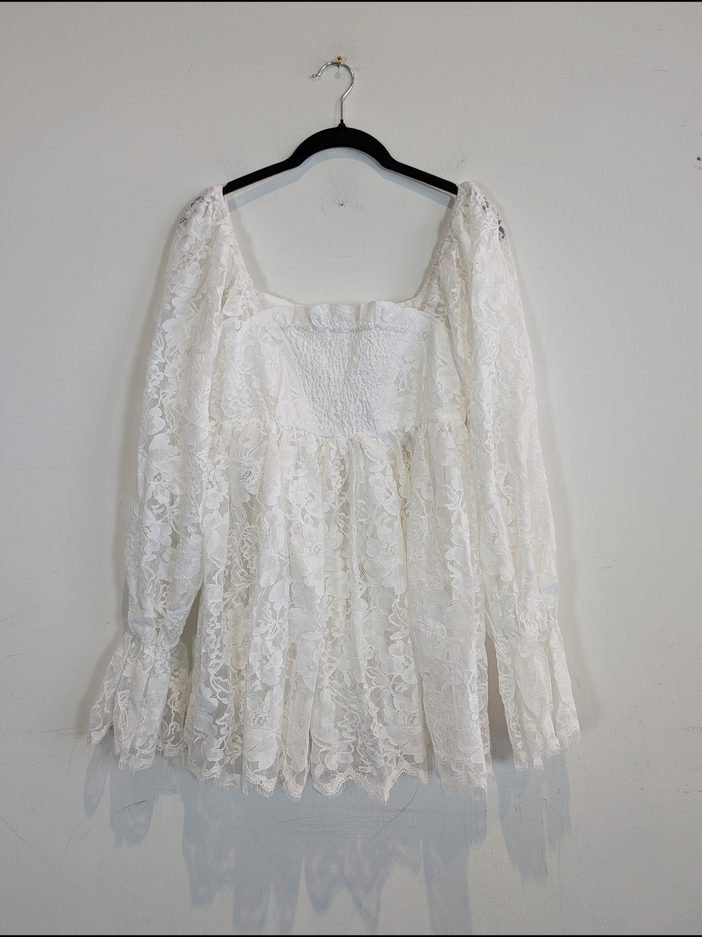 Promesa White Lace Peasant Top with Puff Sleeves, Size S - Picture 2 of 5